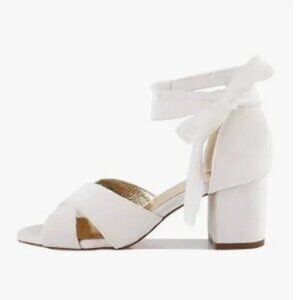 XYD White Velvet Block Heel Dress Sandals Open Toe Ankle Strap Tie-up Shoes